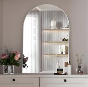 20x30 Arched Wall Mirror Silver Metal Frame Bathroom Vanity New Open Box